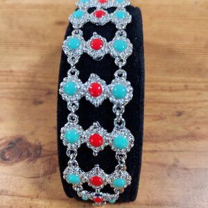 New Southwestern Bracelet Coral & Turquoise Silver